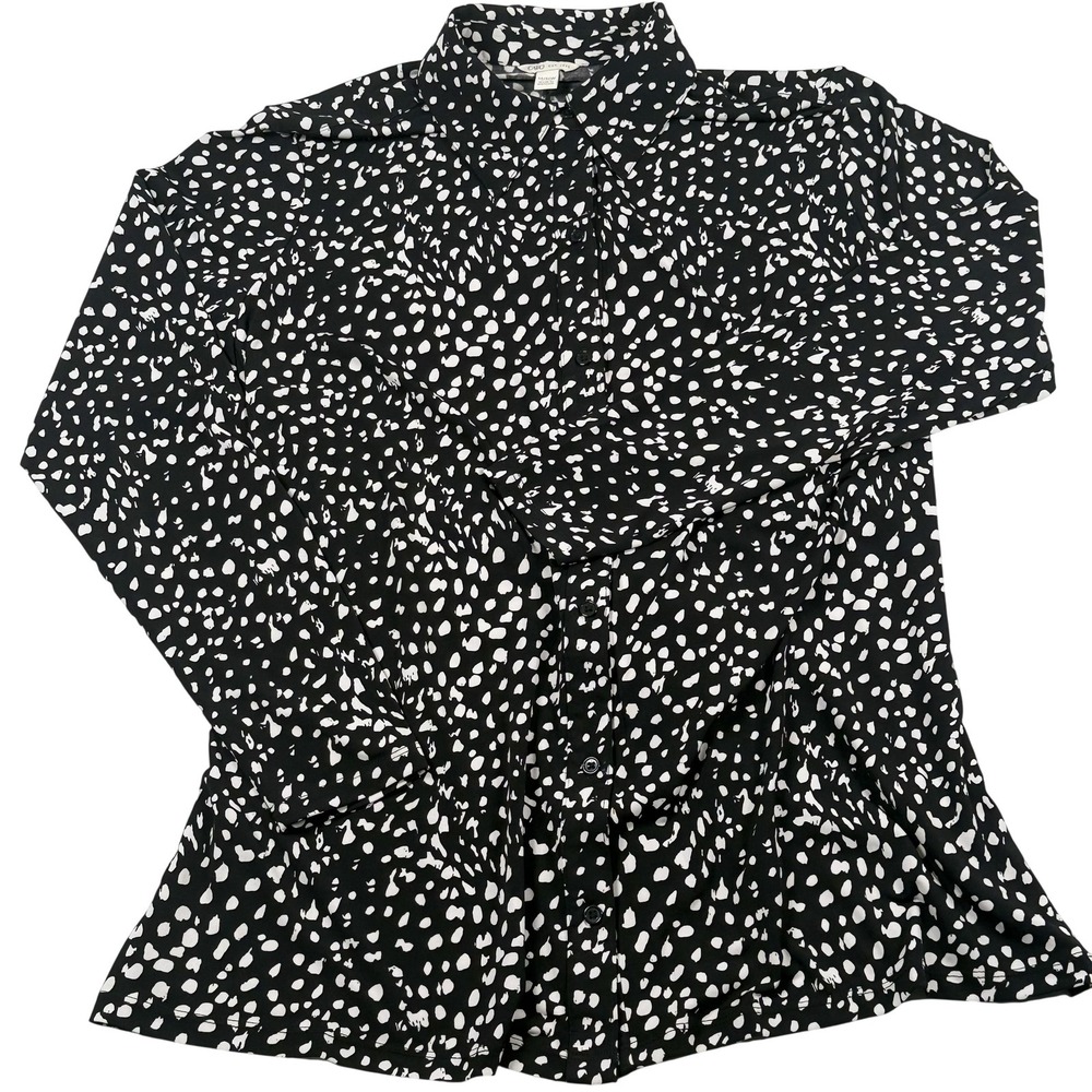 Cato Blouse 14/16W Polka Dot Button Front Tunic Top Stretch Tie Back Career Work